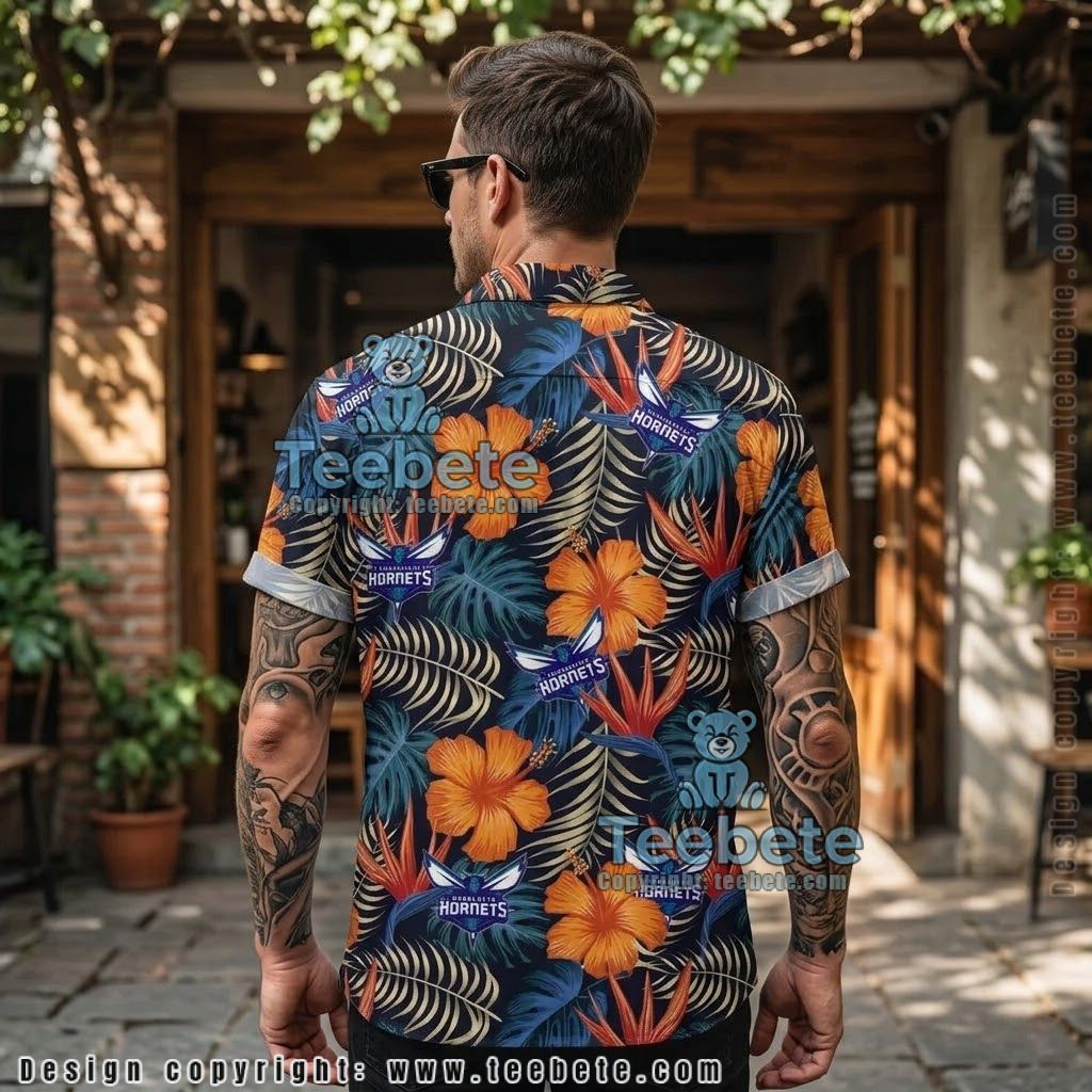 Charlotte Hornets Hawaiian Shirt Orange Hibiscus Design Version 2 Charlotte Hornets Hawaiian Shirt Orange Hibiscus Design Version 2