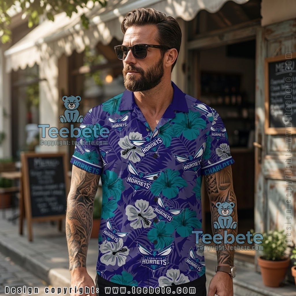 Charlotte Hornets Purple Hibiscus Hawaiian Shirt