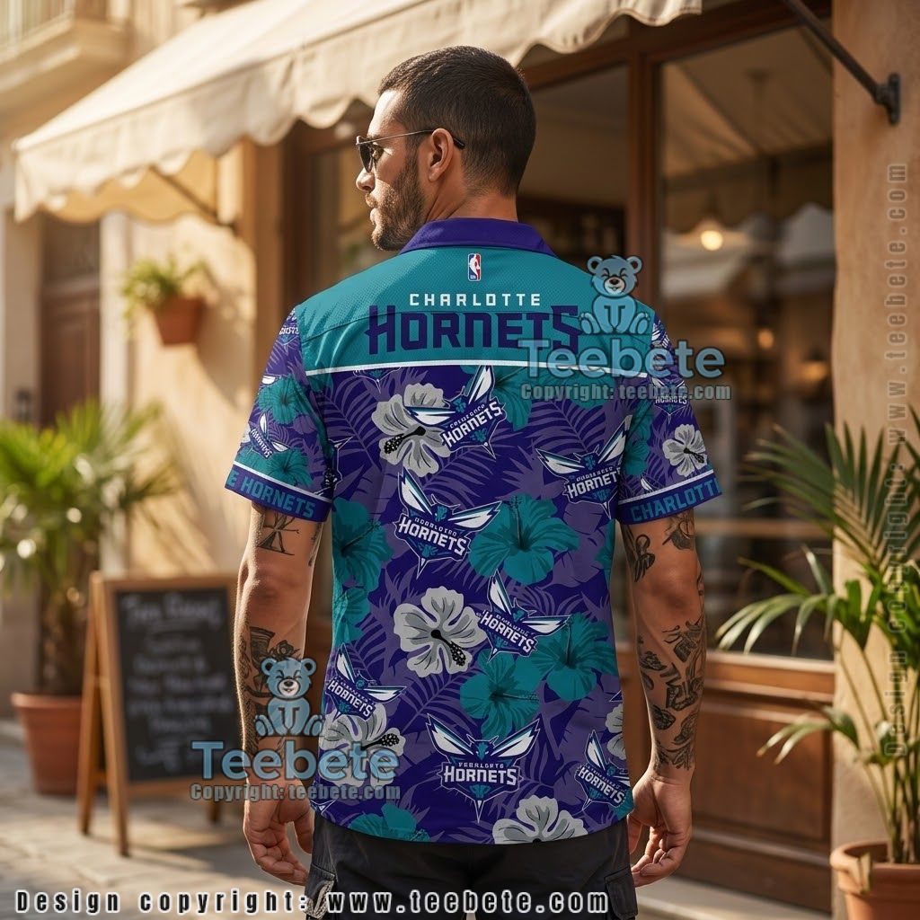 Charlotte Hornets Purple Hibiscus Hawaiian Shirt Version 2 Charlotte Hornets Purple Hibiscus Hawaiian Shirt Version 2
