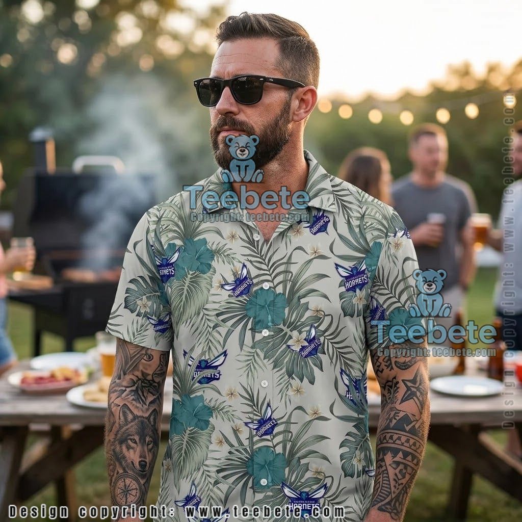 Charlotte Hornets Teal Island Aloha Shirt Charlotte Hornets Teal Island Aloha Shirt
