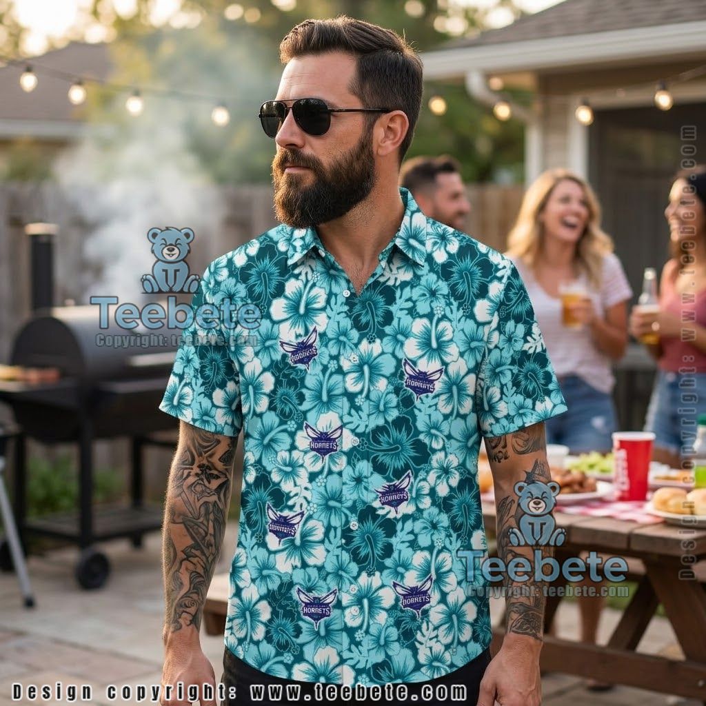 Charlotte Hornets Teal Hibiscus Tropical Shirt