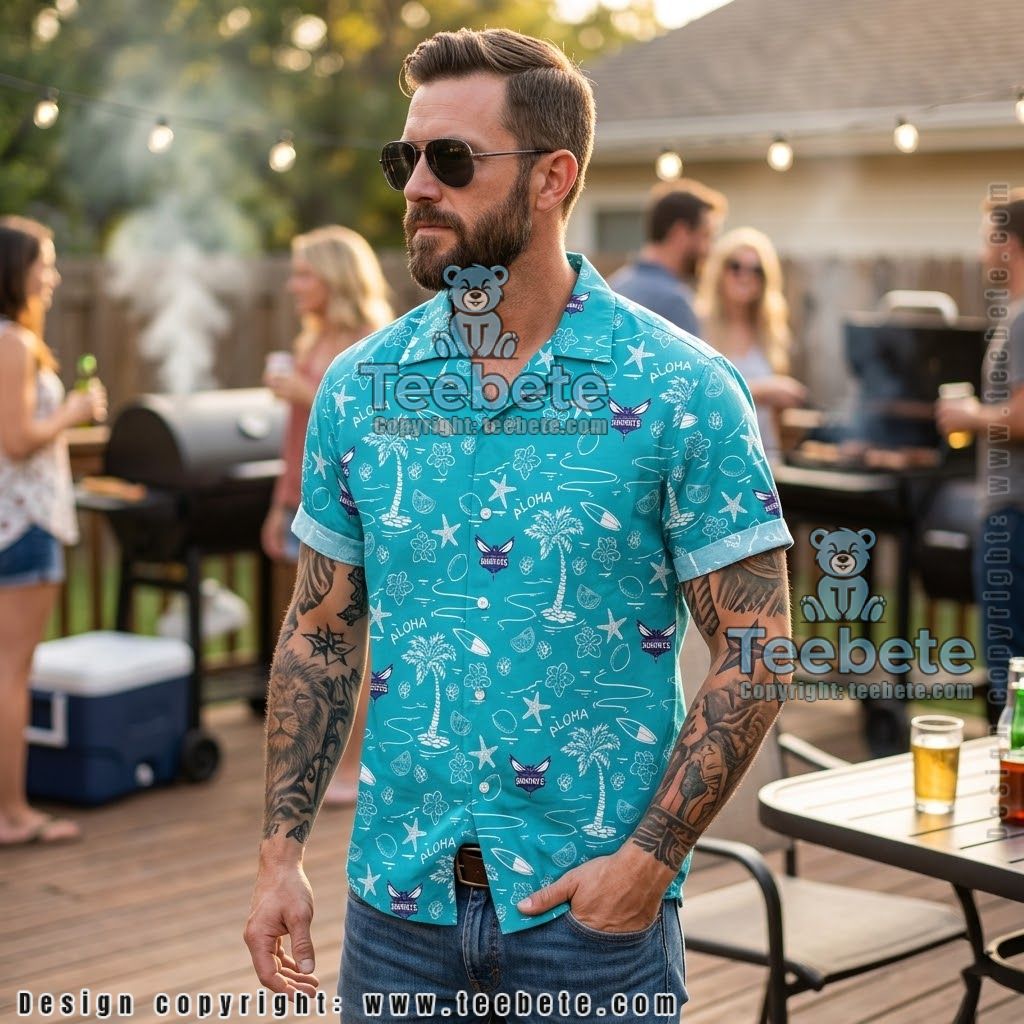 Charlotte Hornets Teal Island Aloha Shirt