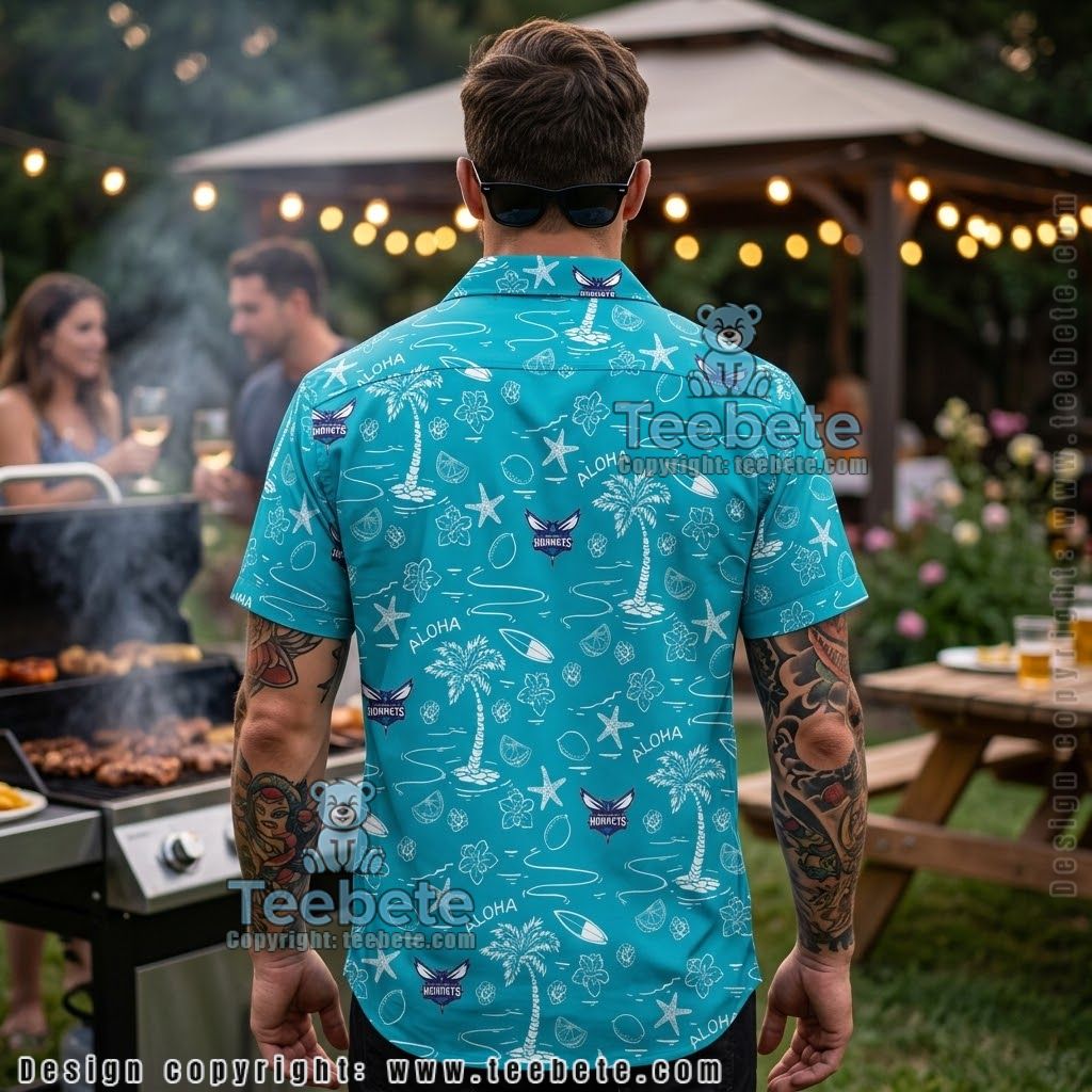 Charlotte Hornets Teal Island Aloha Shirt Version 2 Charlotte Hornets Teal Island Aloha Shirt Version 2