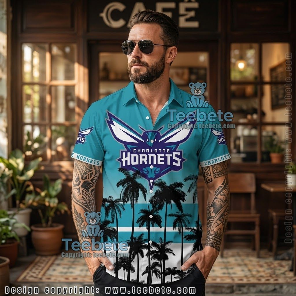 Charlotte Hornets Teal Island Aloha Shirt Charlotte Hornets Teal Island Aloha Shirt