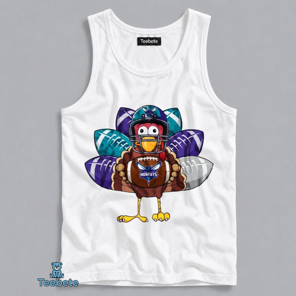 Charlotte Hornets Thanksgiving Turkey Football Helmet Fan Tanktop Charlotte Hornets Thanksgiving Turkey Football Helmet Fan Tanktop