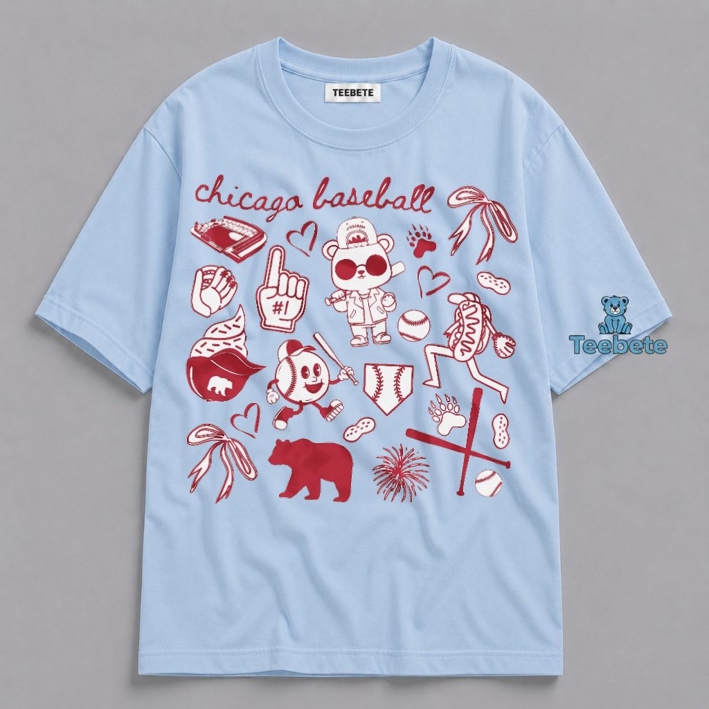 Chicago Baseball Cute Doodle Bear Fan Game Day Women Shirt