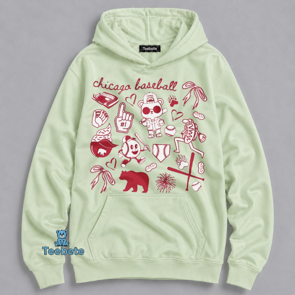 Chicago Baseball Cute Doodle Bear Fan Game Day Women Hoodie Chicago Baseball Cute Doodle Bear Fan Game Day Women Hoodie