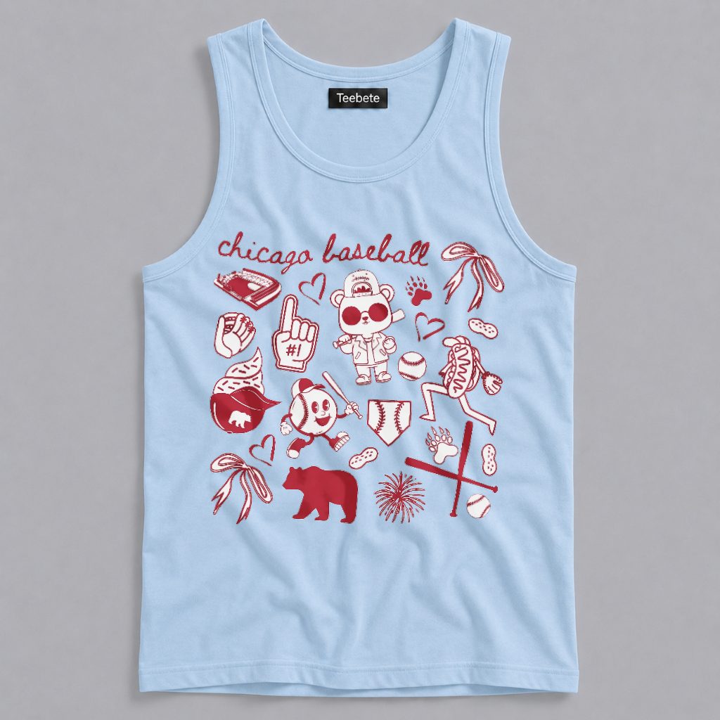 Chicago Baseball Cute Doodle Bear Fan Game Day Women Tanktop Chicago Baseball Cute Doodle Bear Fan Game Day Women Tanktop