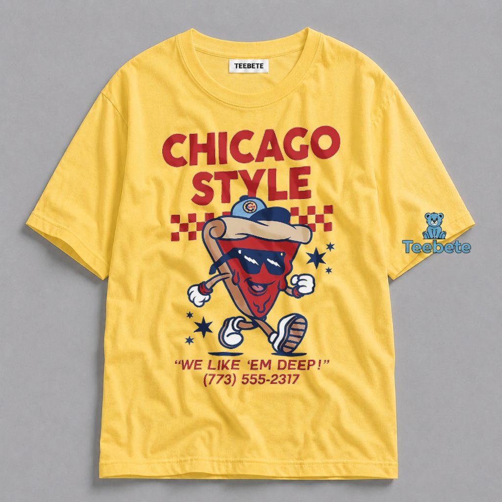 Chicago Style Deep Dish Pizza Funny Retro Illinois Food Lover Shirt