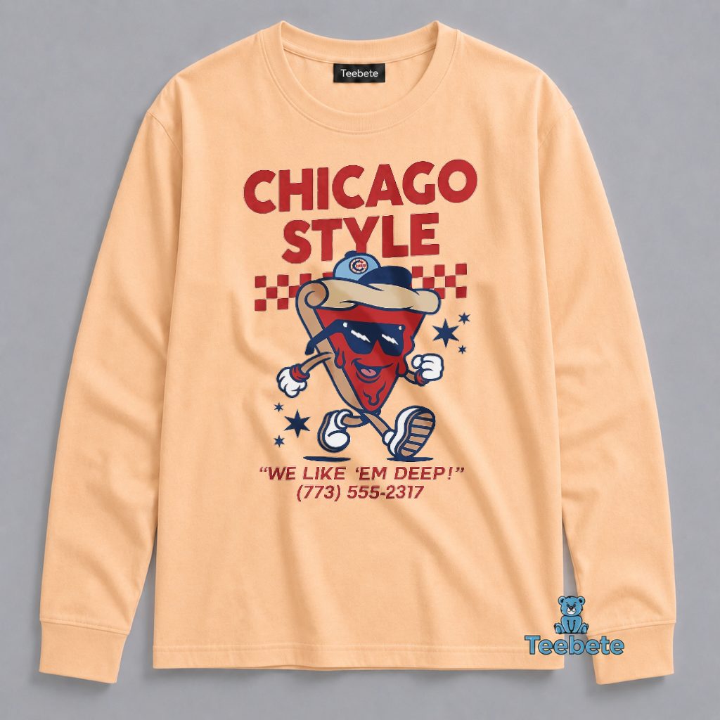 Chicago Style Deep Dish Pizza Funny Retro Illinois Food Lover Long Sleeve Chicago Style Deep Dish Pizza Funny Retro Illinois Food Lover Long Sleeve