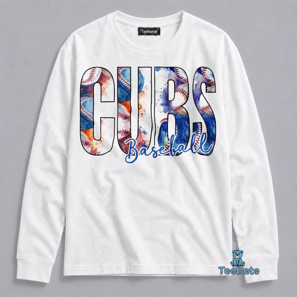Cubs Baseball Watercolor Tie Dye Women Game Day Fan Long Sleeve Cubs Baseball Watercolor Tie Dye Women Game Day Fan Long Sleeve