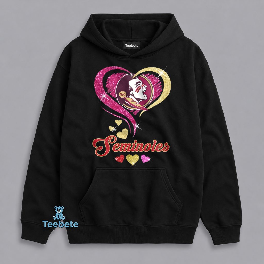 Florida State Seminoles Glitter Heart Logo Spirit Hoodie Florida State Seminoles Glitter Heart Logo Spirit Hoodie