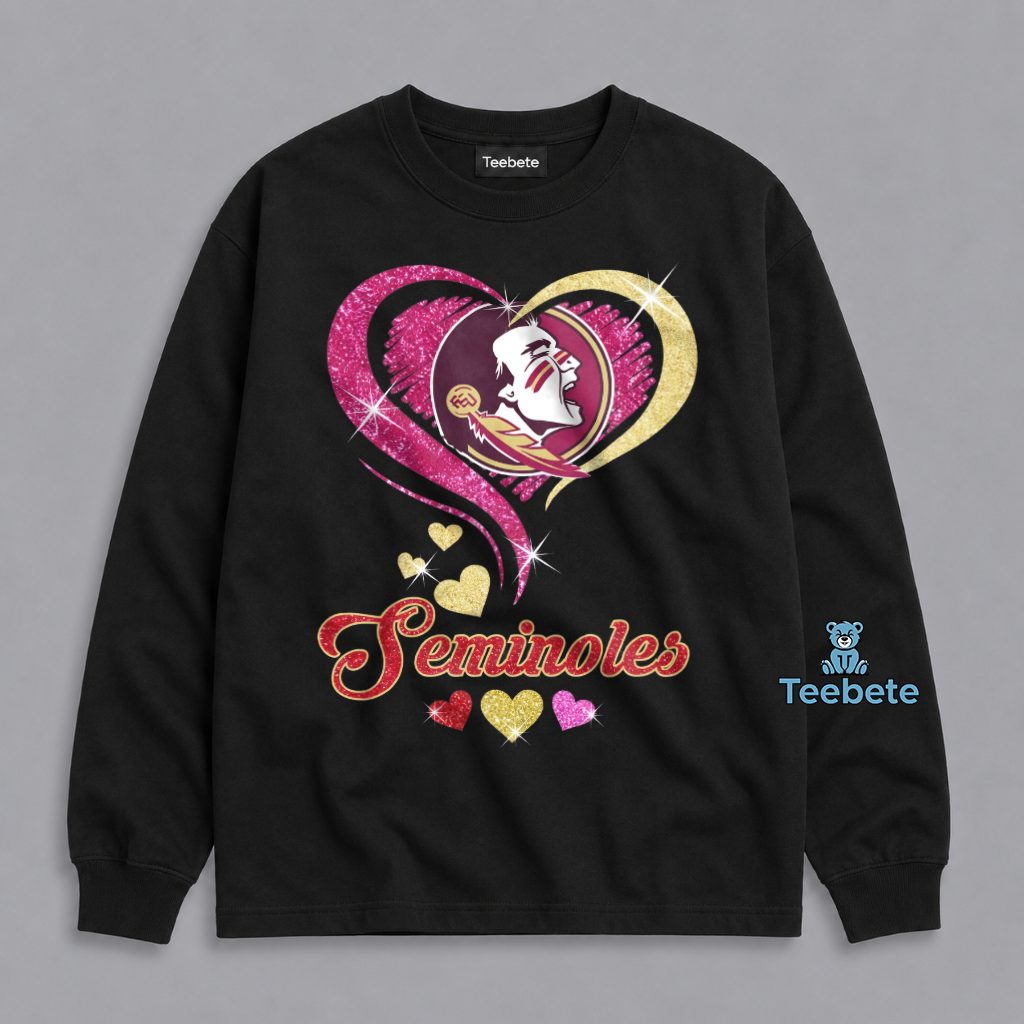 Florida State Seminoles Glitter Heart Logo Spirit Long Sleeve Florida State Seminoles Glitter Heart Logo Spirit Long Sleeve