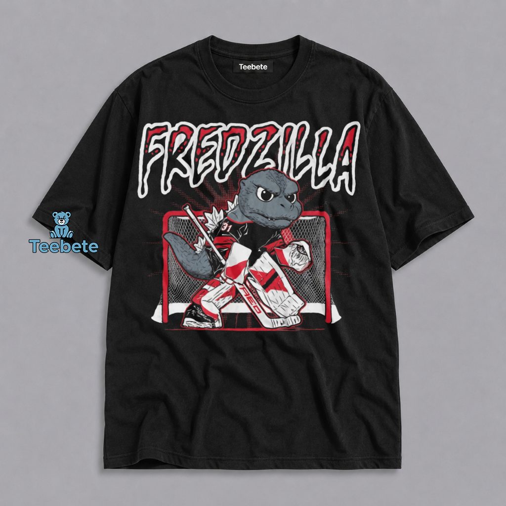 Fredzilla Hockey Goalie Godzilla Character Sports Graphic Shirt