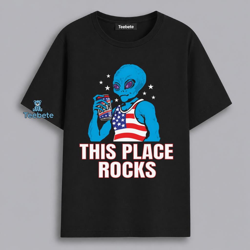 Funny Alien This Place Rocks Patriotic American Flag Shirt