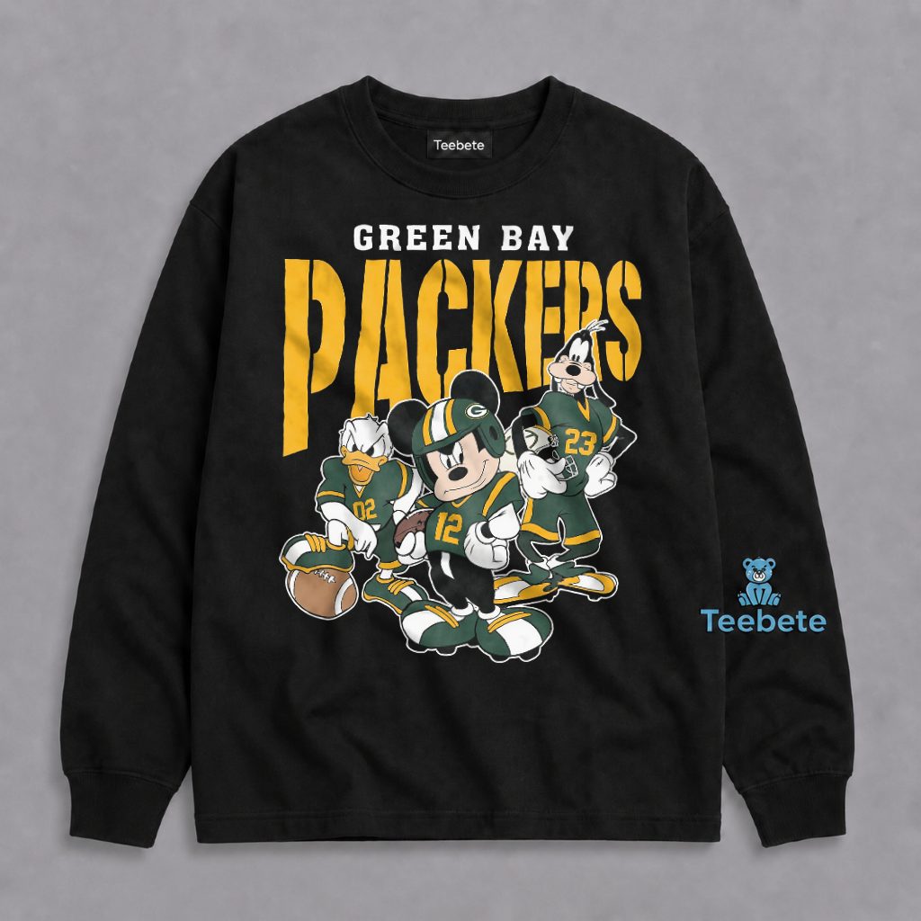 Green Bay Packers Mickey Mouse Friends Game Day Fan Long Sleeve Green Bay Packers Mickey Mouse Friends Game Day Fan Long Sleeve