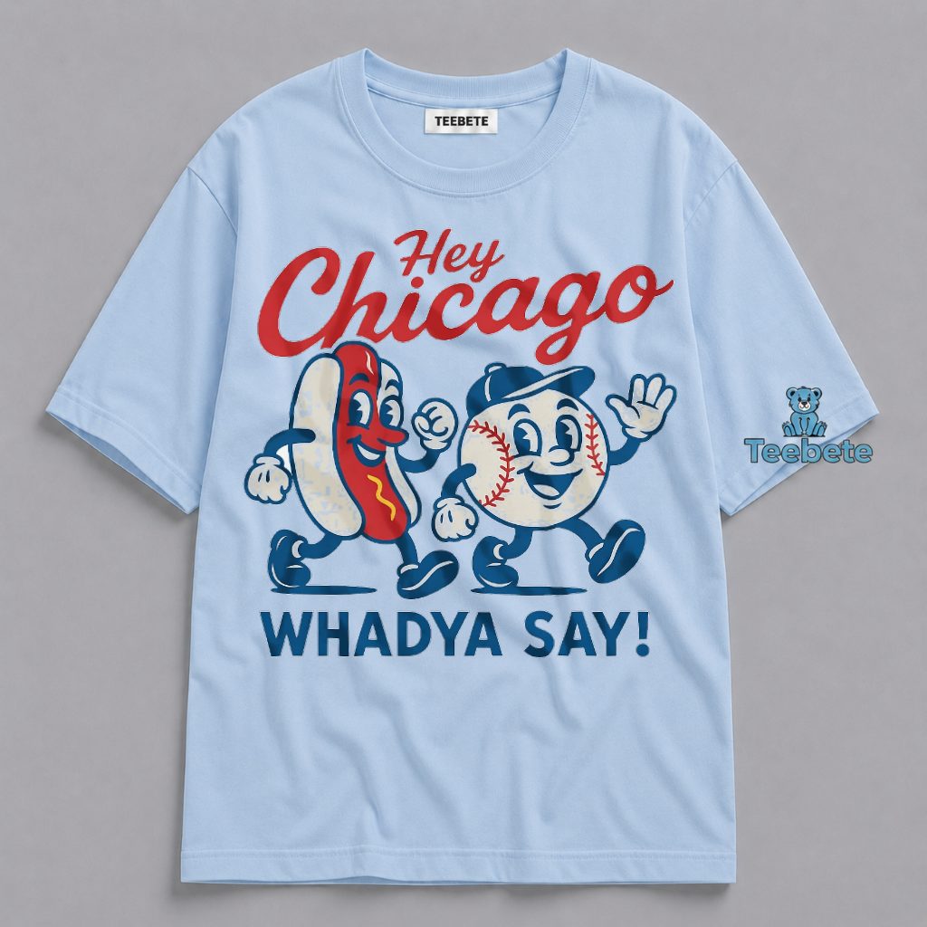 Hey Chicago Cubs Whadya Say Funny Retro Baseball Hot Dog Shirt