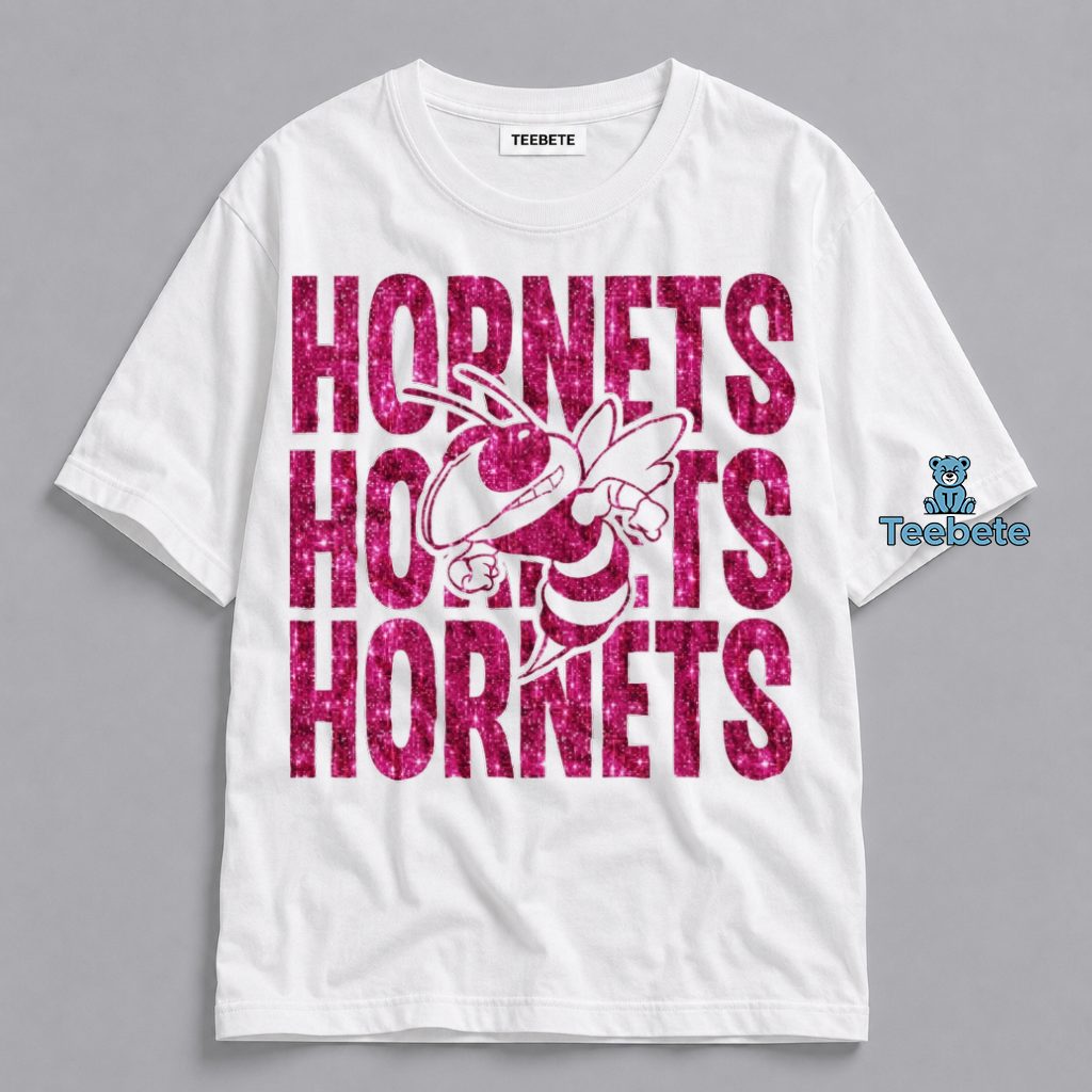 Hornets Stacked Breast Cancer Awareness Glitter Pink Game Day Shirt