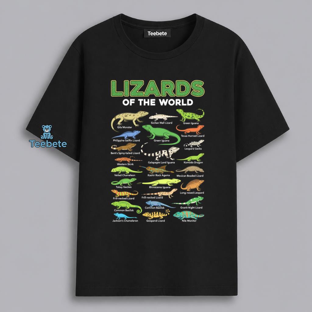 Lizards Of The World Reptile Species Educational Nature Chart Shirt