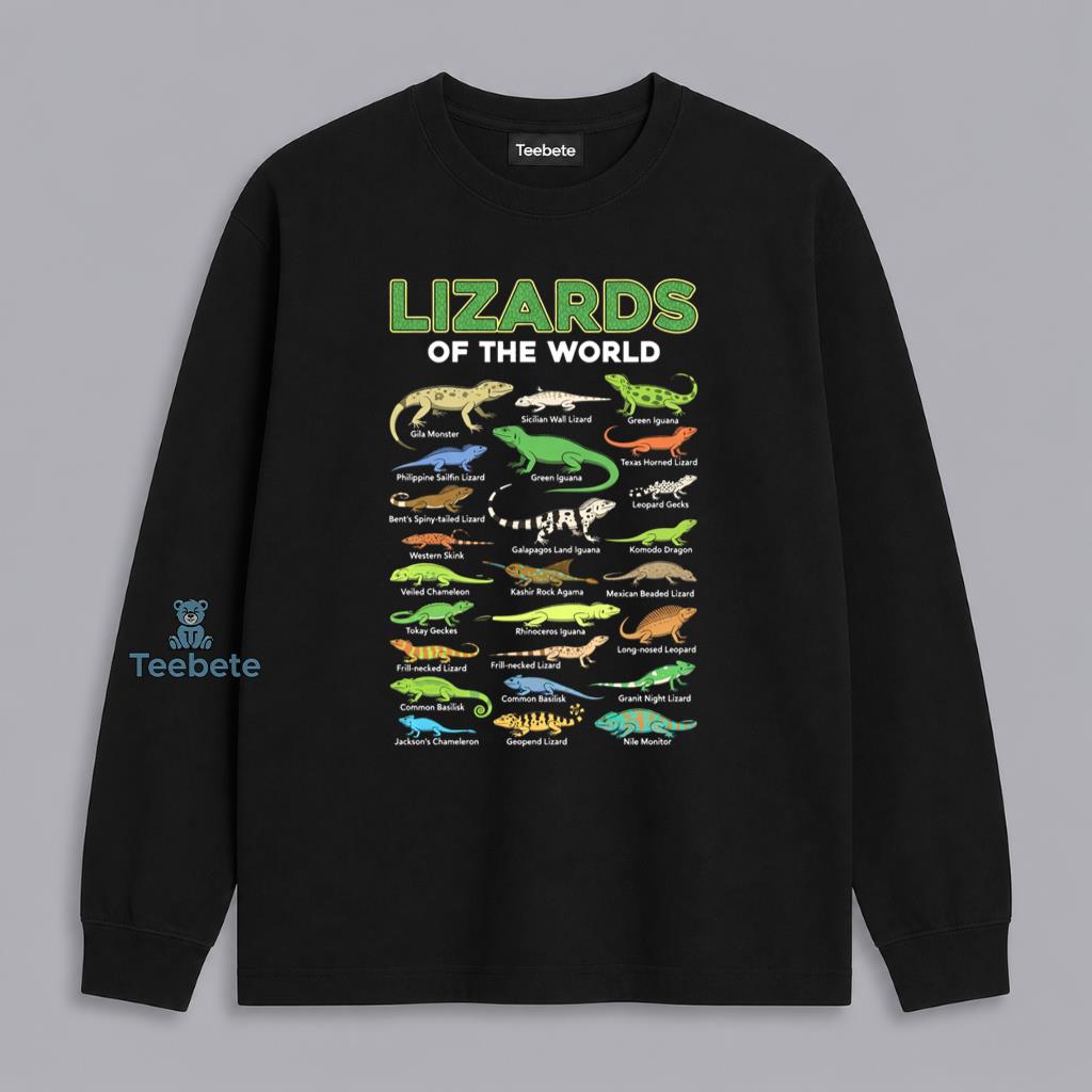 Lizards Of The World Reptile Species Educational Nature Chart Long Sleeve Lizards Of The World Reptile Species Educational Nature Chart Long Sleeve