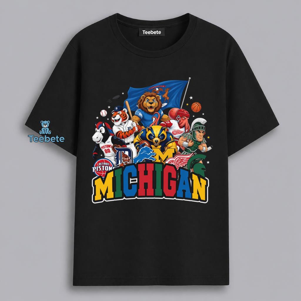 Michigan Sports Teams Mascots Fan Gift Lions Pistons Red Wings Shirt