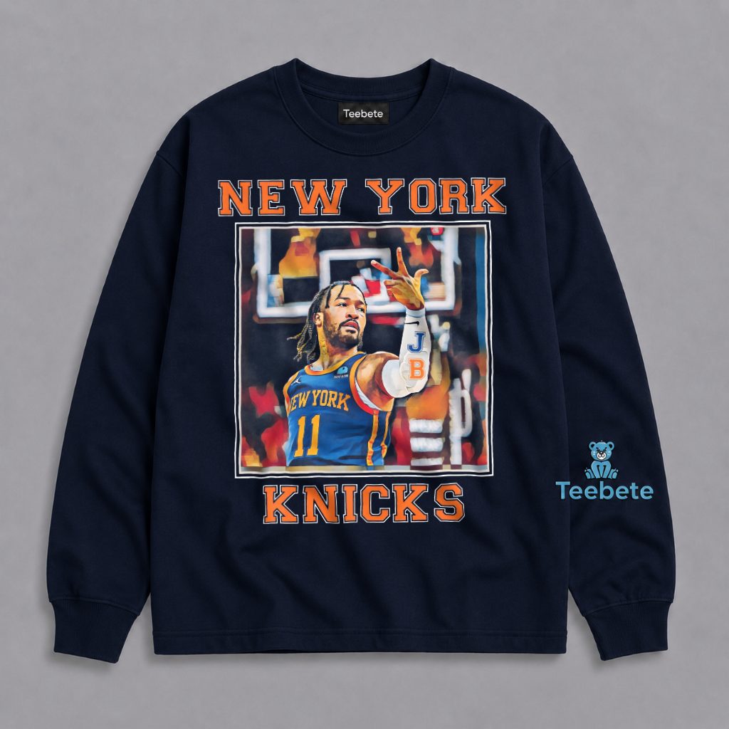 New York Knicks Jalen Brunson Number 11 Shooting Basketball Long Sleeve New York Knicks Jalen Brunson Number 11 Shooting Basketball Long Sleeve