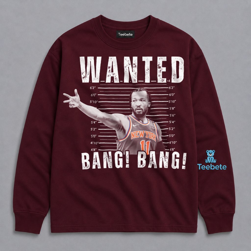 New York Knicks Jalen Brunson Wanted Bang Bang Mugshot Long Sleeve New York Knicks Jalen Brunson Wanted Bang Bang Mugshot Long Sleeve