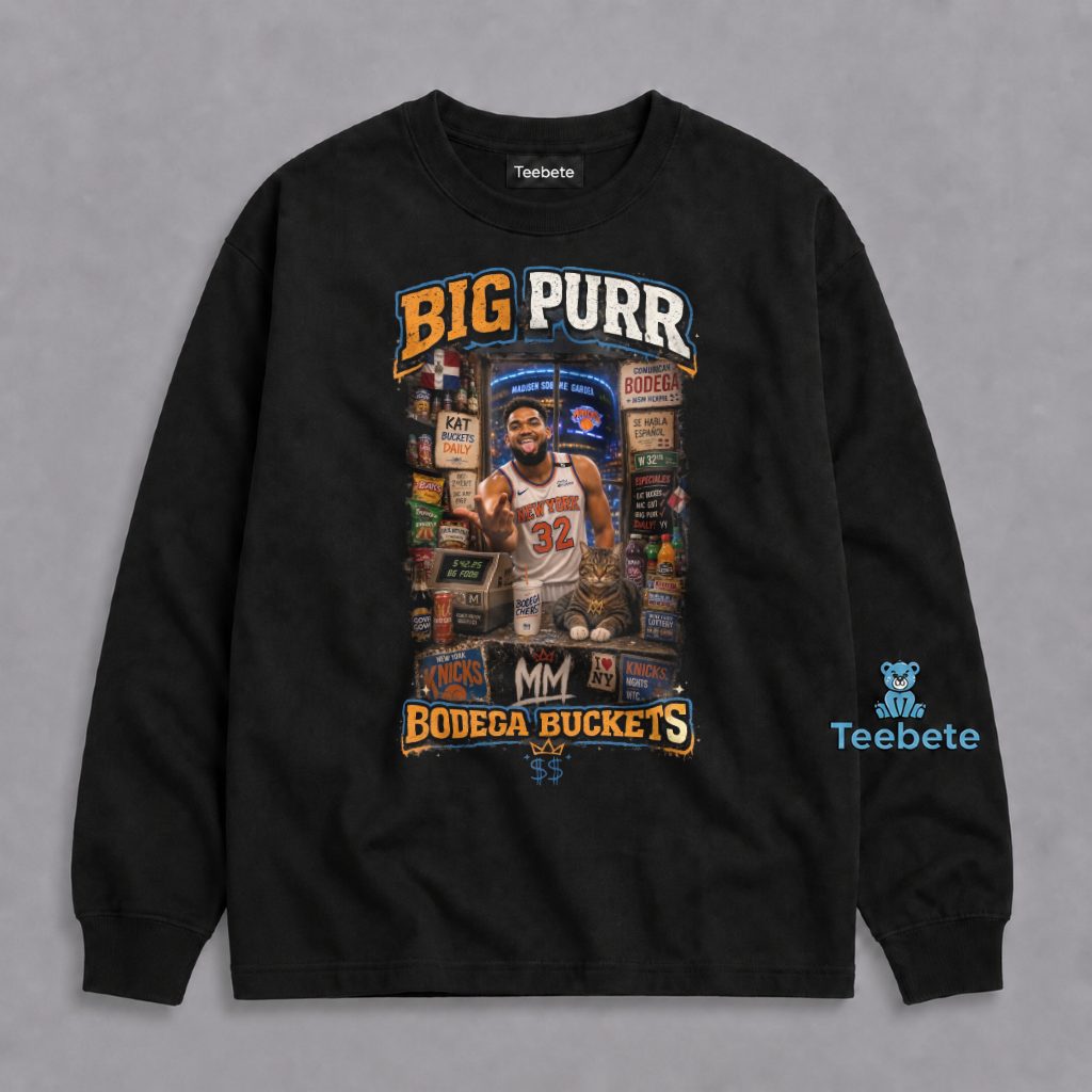 New York Knicks Karl Anthony Towns Big Purr Bodega Buckets Long Sleeve New York Knicks Karl Anthony Towns Big Purr Bodega Buckets Long Sleeve