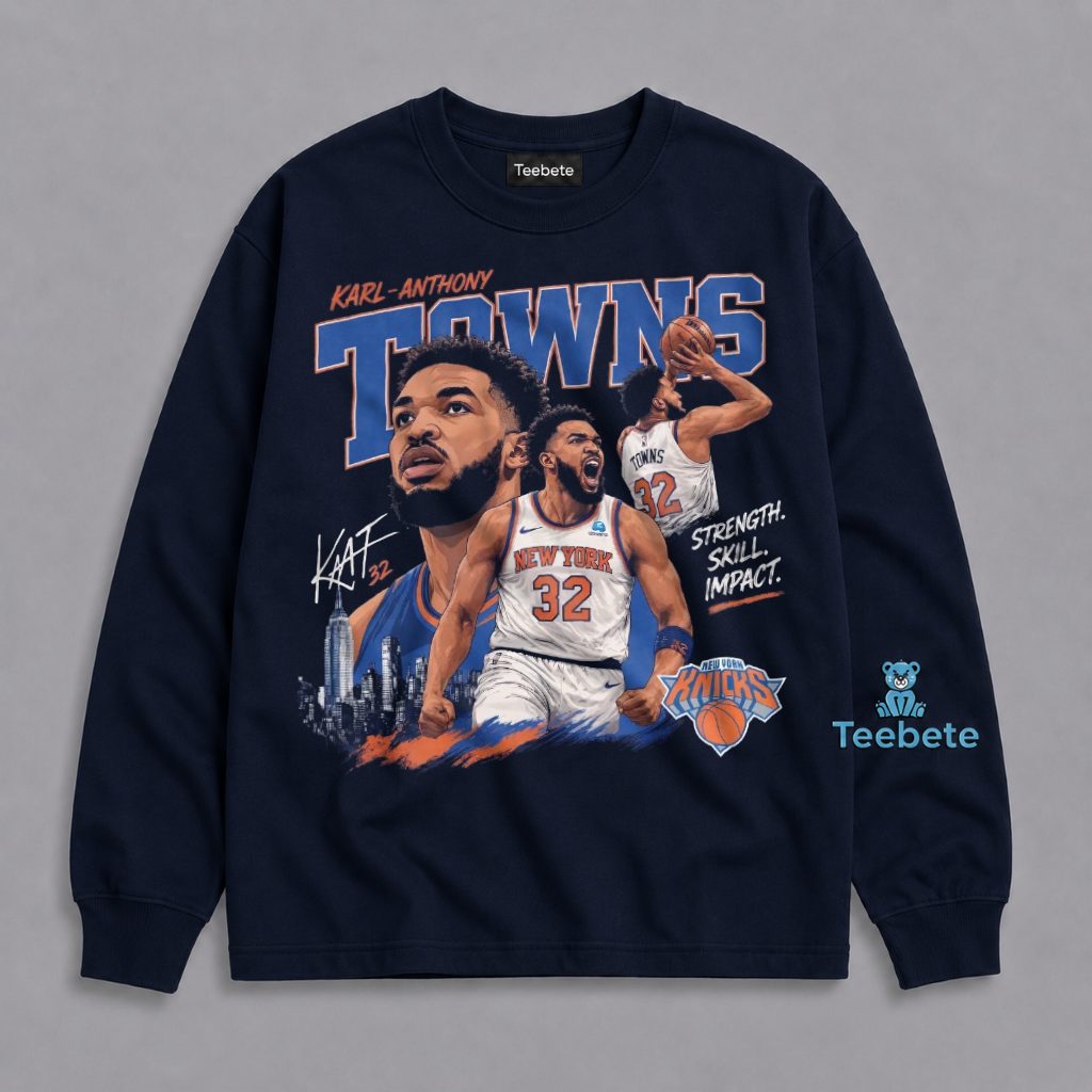 New York Knicks Karl Anthony Towns Number 32 Strength Skill Impact Long Sleeve New York Knicks Karl Anthony Towns Number 32 Strength Skill Impact Long Sleeve