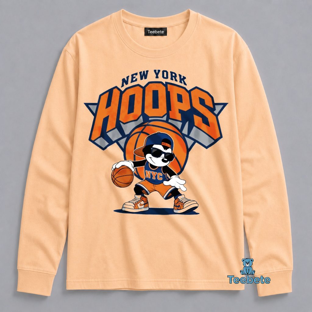 New York Knicks Mickey Mouse Hoops Dribbling Basketball Long Sleeve New York Knicks Mickey Mouse Hoops Dribbling Basketball Long Sleeve