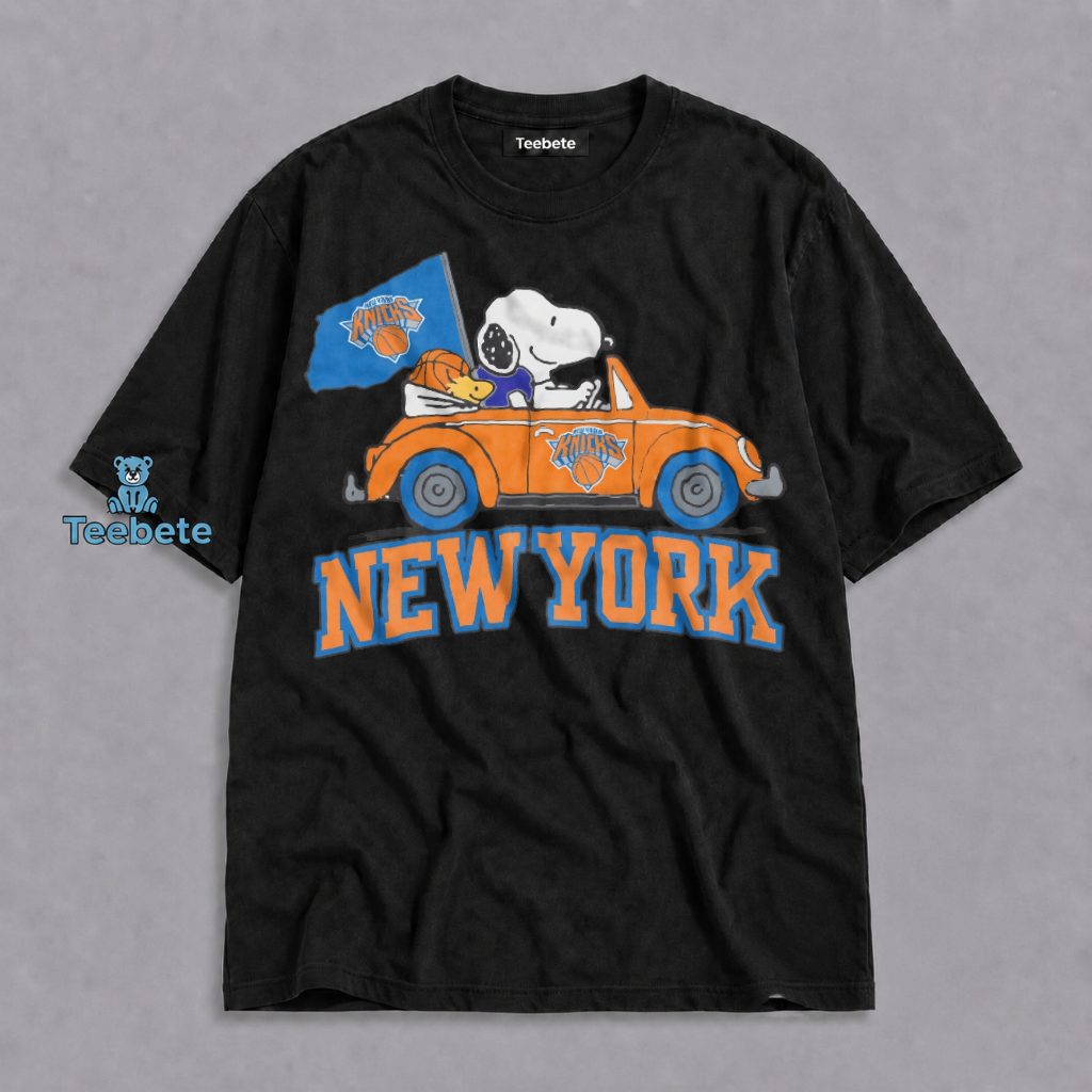 New York Knicks Snoopy Driving Car With Flag Shirt