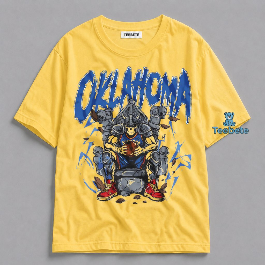 Oklahoma Skeleton Knight On Throne Basketball Graphic Shirt