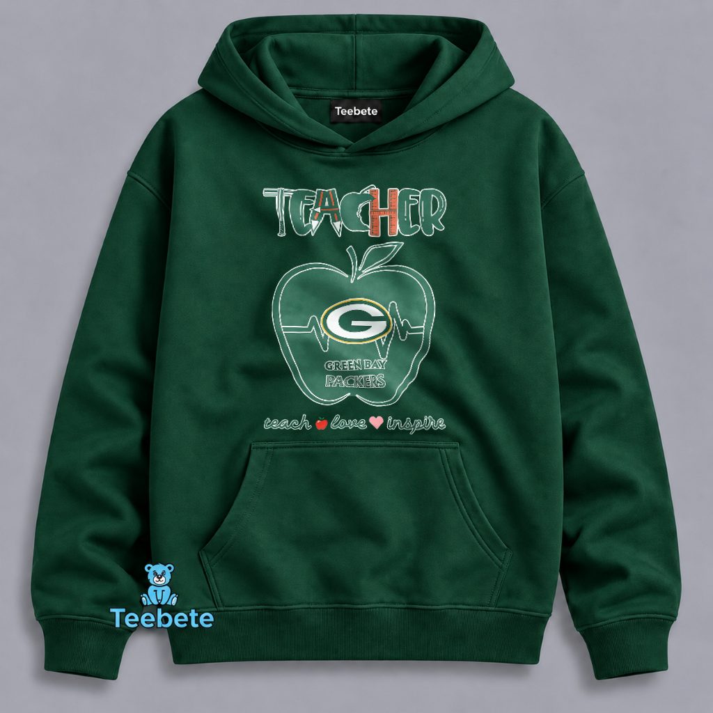 Packers Teacher Teach Love Inspire Apple Heartbeat Hoodie Packers Teacher Teach Love Inspire Apple Heartbeat Hoodie
