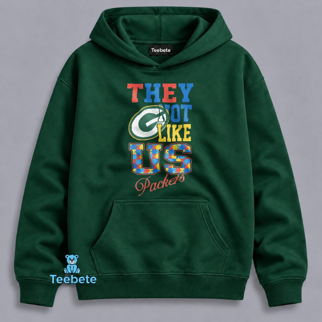 Packers They Not Like Us Autism Puzzle Piece Hoodie Packers They Not Like Us Autism Puzzle Piece Hoodie