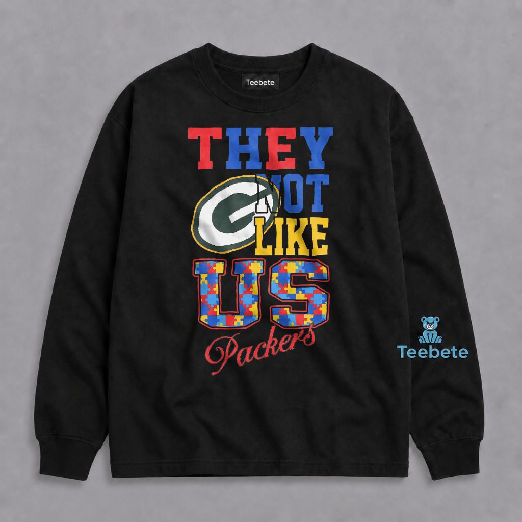 Packers They Not Like Us Autism Puzzle Piece Long Sleeve Packers They Not Like Us Autism Puzzle Piece Long Sleeve