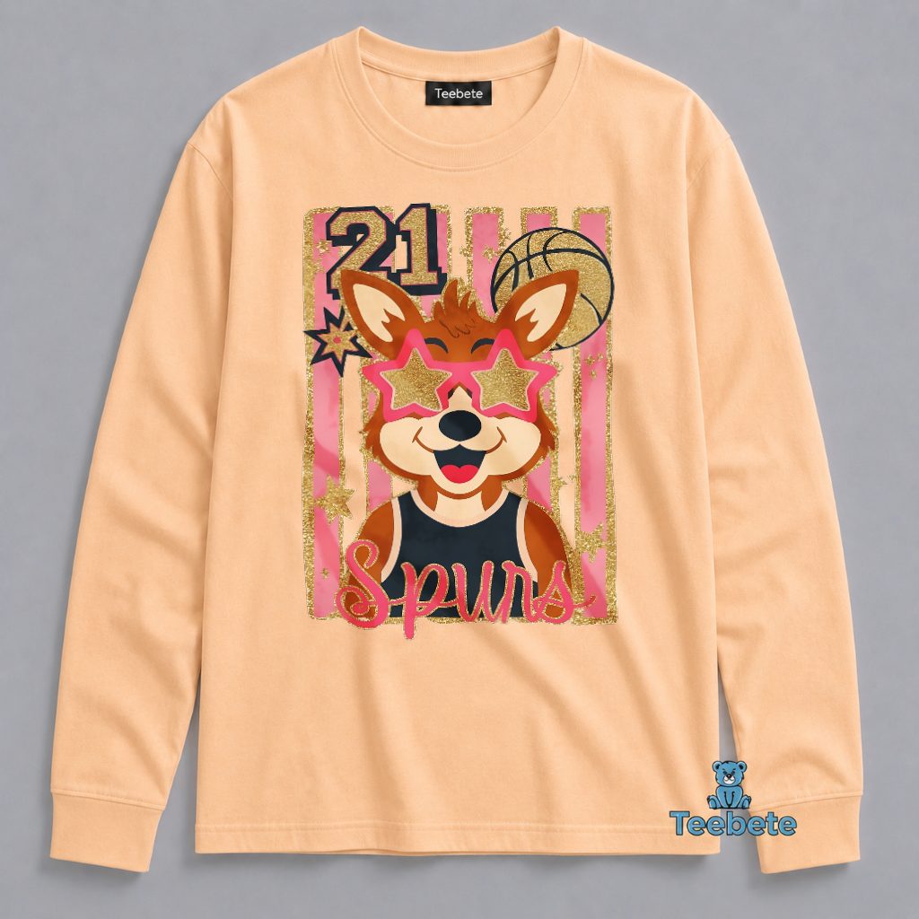 San Antonio Spurs Coyote Mascot Star Sunglasses Glitter Stripe Long Sleeve San Antonio Spurs Coyote Mascot Star Sunglasses Glitter Stripe Long Sleeve