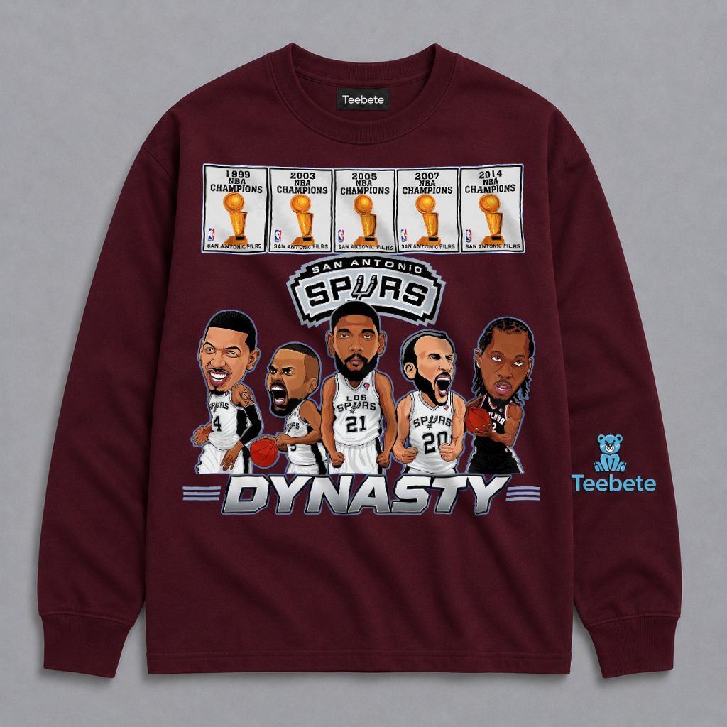 San Antonio Spurs Dynasty 5 NBA Championships Caricature Long Sleeve San Antonio Spurs Dynasty 5 NBA Championships Caricature Long Sleeve