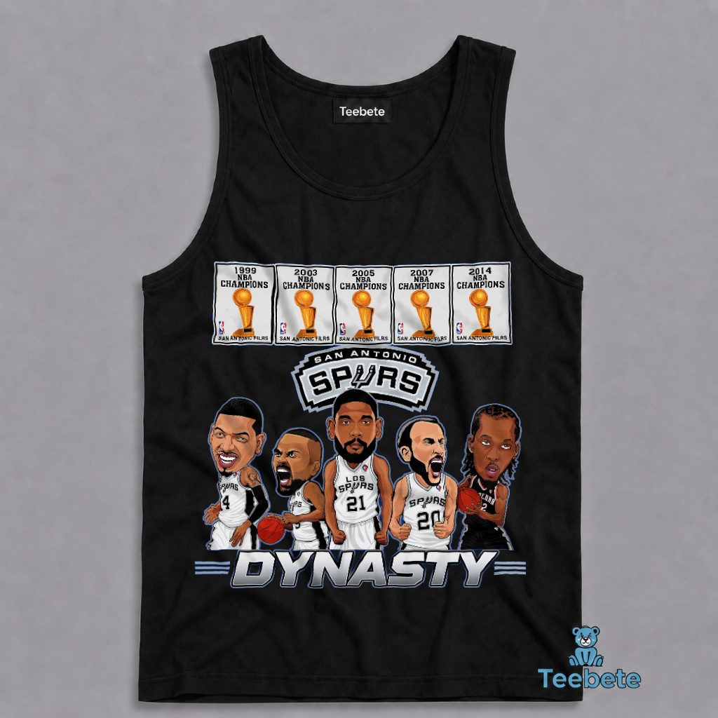 San Antonio Spurs Dynasty 5 NBA Championships Caricature Tanktop San Antonio Spurs Dynasty 5 NBA Championships Caricature Tanktop