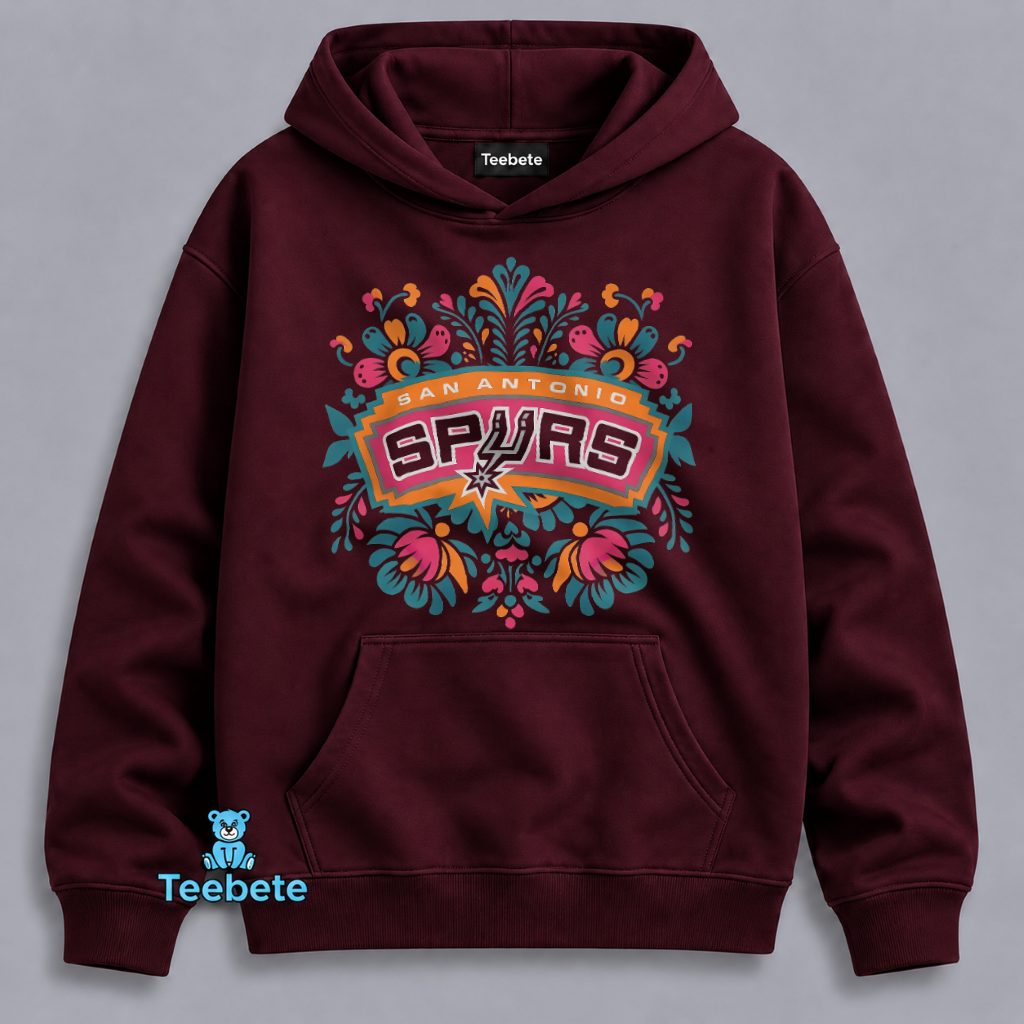 San Antonio Spurs Floral Folk Art Colorful Logo Hoodie San Antonio Spurs Floral Folk Art Colorful Logo Hoodie