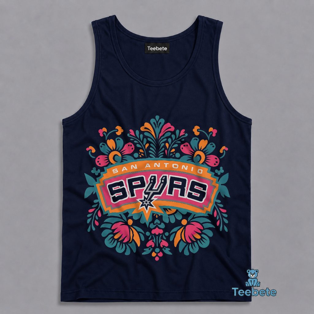 San Antonio Spurs Floral Folk Art Colorful Logo Tanktop San Antonio Spurs Floral Folk Art Colorful Logo Tanktop