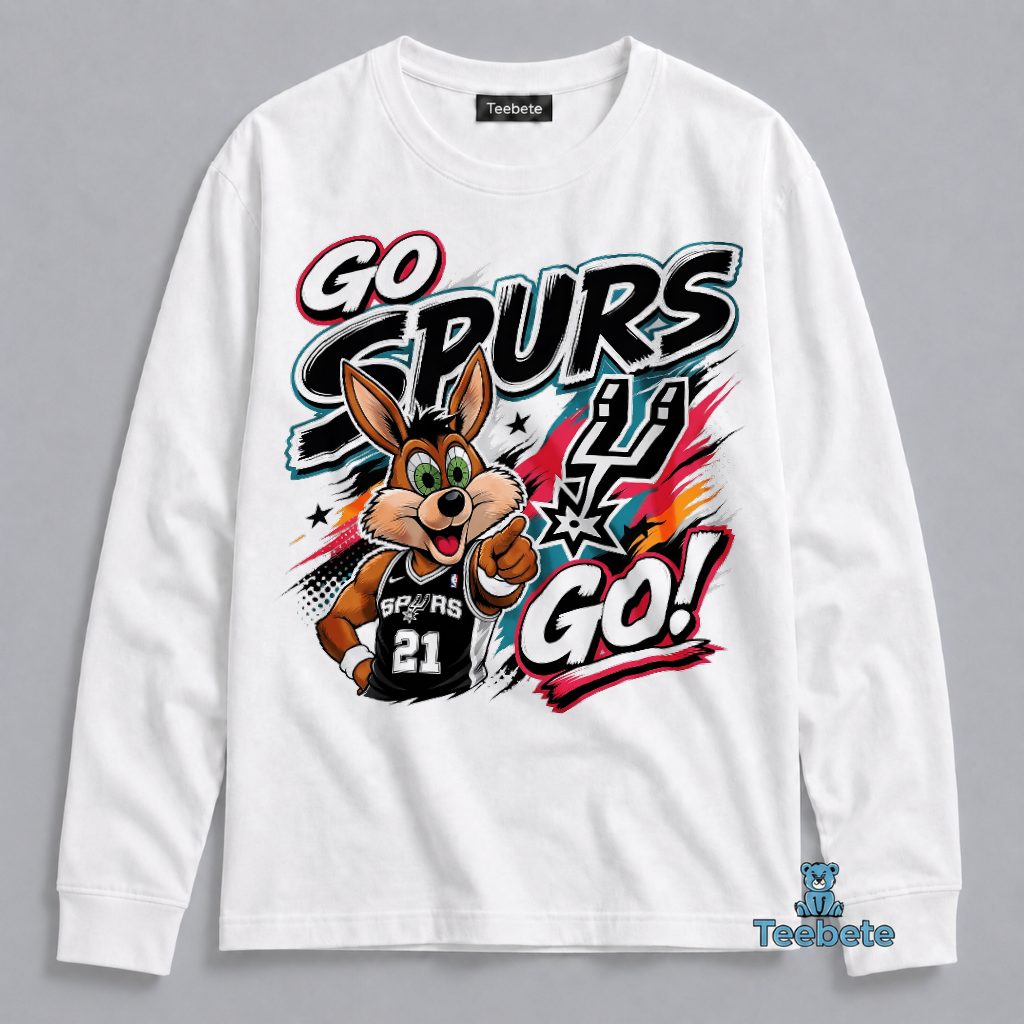 San Antonio Spurs Go Spurs Go Coyote Mascot Comic Style Long Sleeve San Antonio Spurs Go Spurs Go Coyote Mascot Comic Style Long Sleeve