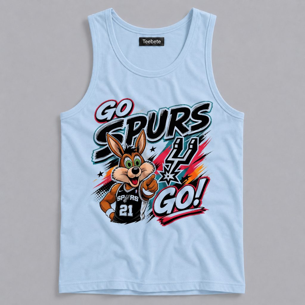 San Antonio Spurs Go Spurs Go Coyote Mascot Comic Style Tanktop San Antonio Spurs Go Spurs Go Coyote Mascot Comic Style Tanktop