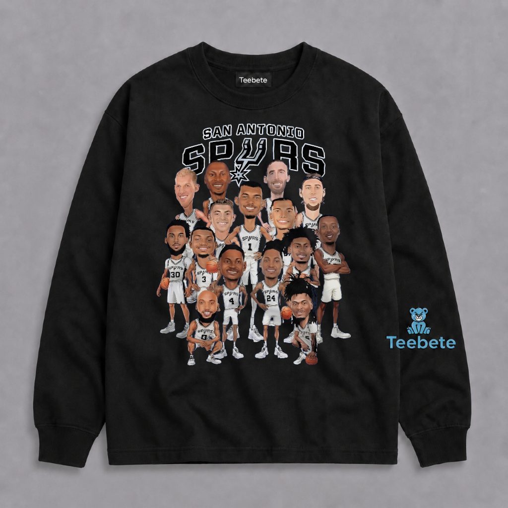 San Antonio Spurs Team Caricature Cartoon Players Long Sleeve San Antonio Spurs Team Caricature Cartoon Players Long Sleeve