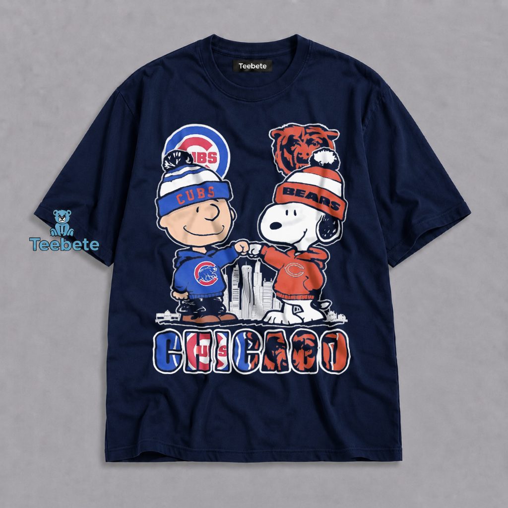 Snoopy Charlie Brown Cubs Bears Fist Bump Chicago Sports Fan Shirt