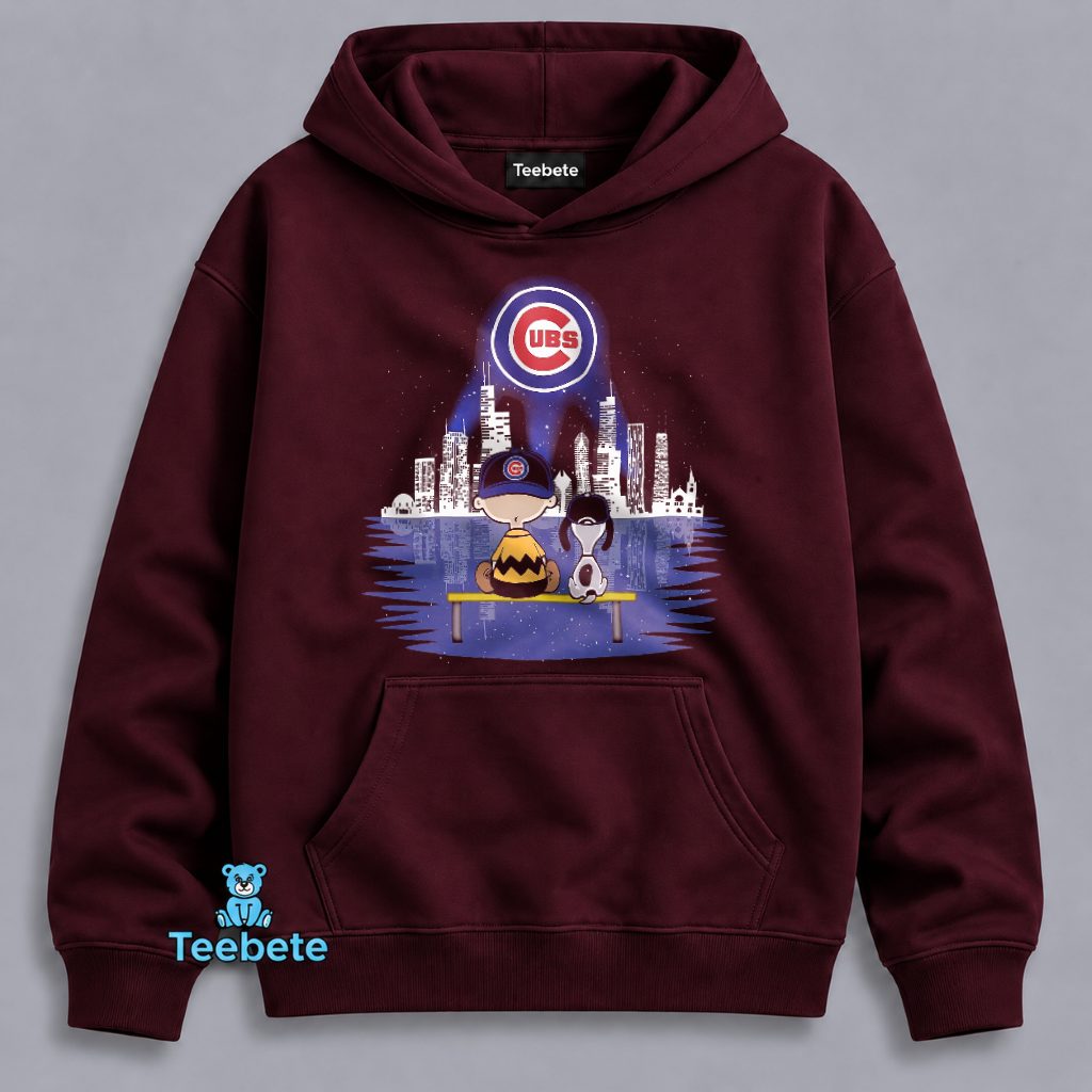 Snoopy Charlie Brown Watching Cubs Chicago Skyline Night Fan Hoodie Snoopy Charlie Brown Watching Cubs Chicago Skyline Night Fan Hoodie
