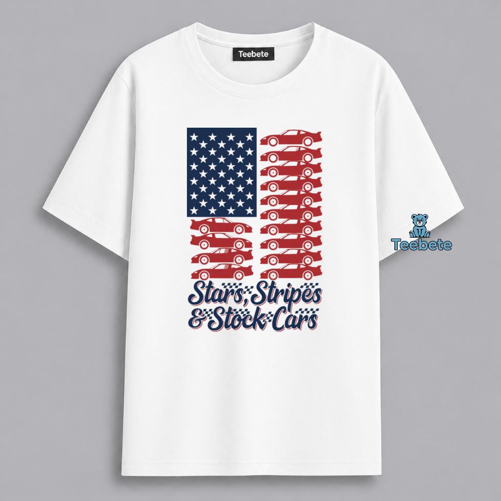 Stock Cars Stripes And Stars Patriotic Racing American Flag Shirt