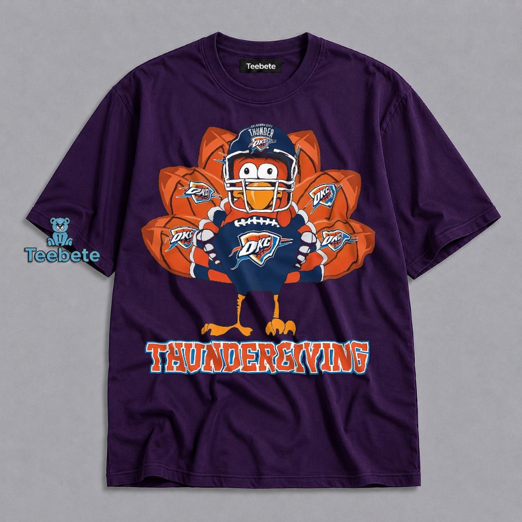 Thundergiving OKC Thunder Turkey Thanksgiving Football Helmet Shirt