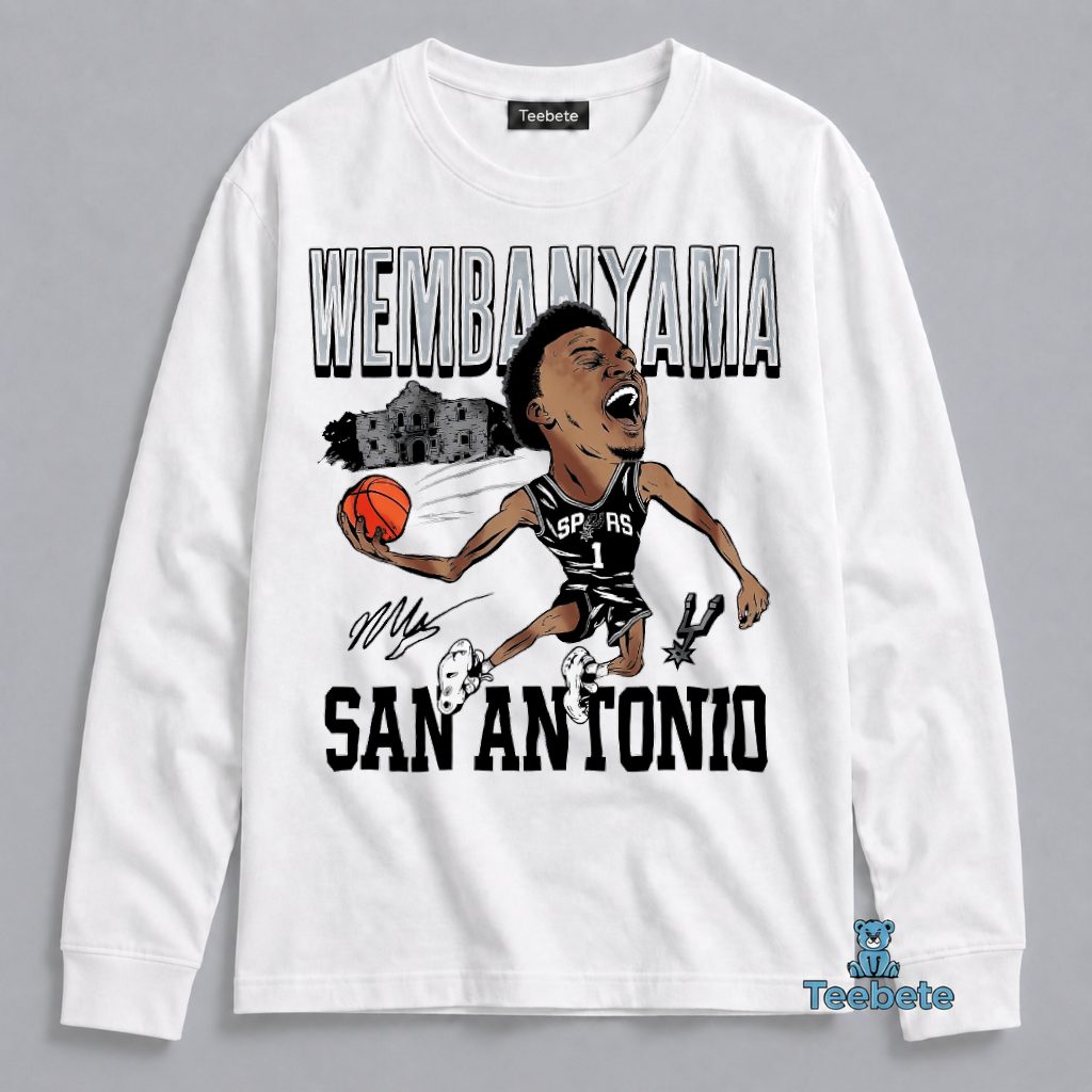 Victor Wembanyama San Antonio Spurs Caricature Dunk Signature Long Sleeve Victor Wembanyama San Antonio Spurs Caricature Dunk Signature Long Sleeve