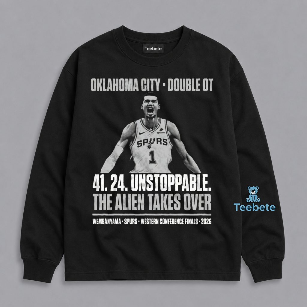 Wembanyama 41 Points 24 Rebounds Spurs Western Conference Finals Game 1 Long Sleeve Wembanyama 41 Points 24 Rebounds Spurs Western Conference Finals Game 1 Long Sleeve