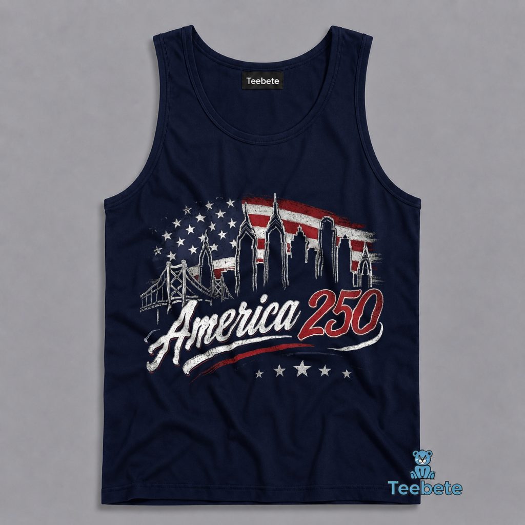America 250 Philadelphia Skyline Patriotic Celebration Tanktop America 250 Philadelphia Skyline Patriotic Celebration Tanktop